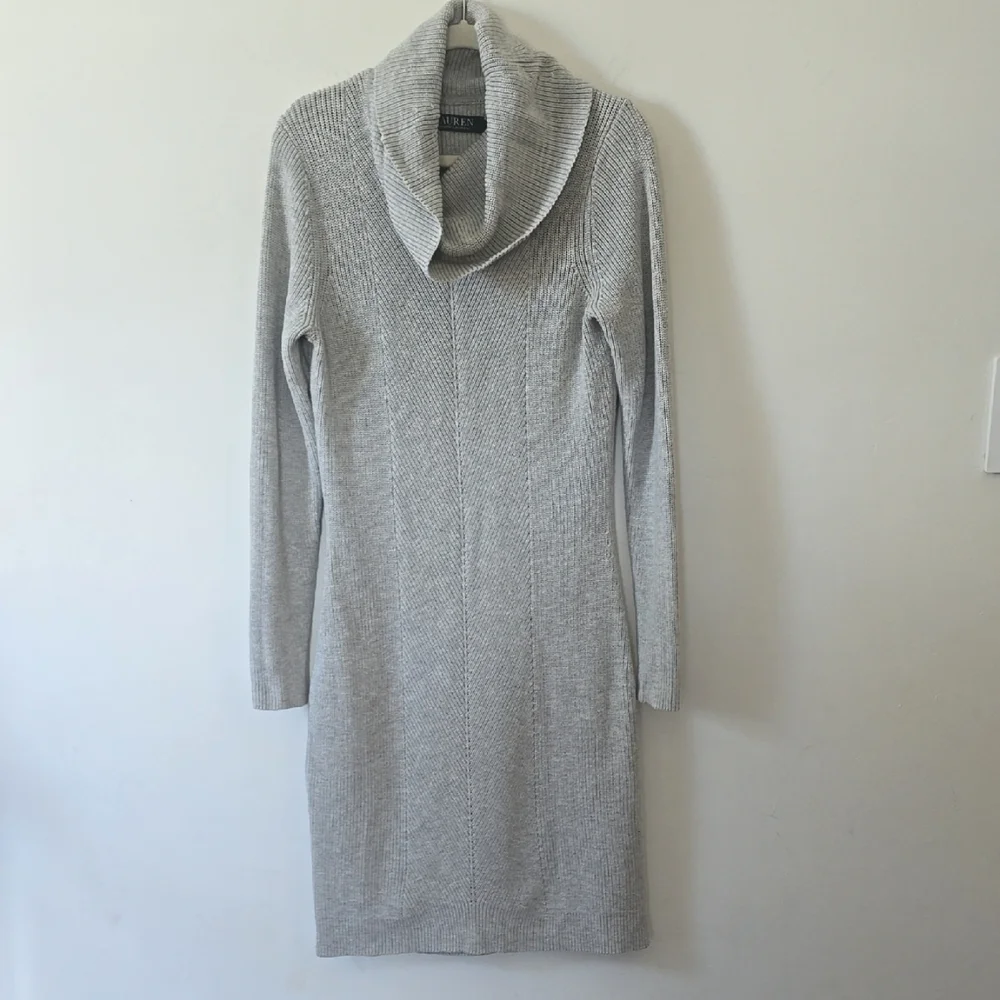 Lauren Ralph Lauren Gray Knit Turtleneck Sweater Dress Size Small